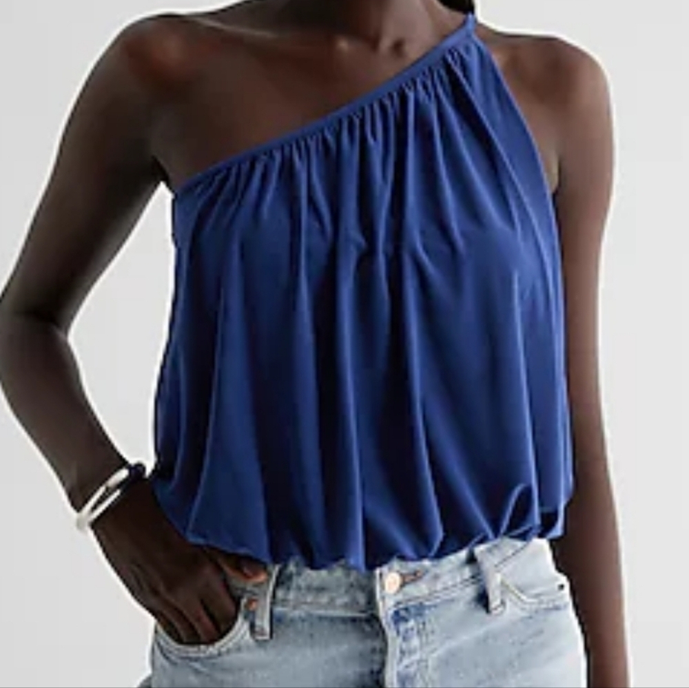 Express NWT XL Vibrant Blue Going Out Skimming One Shoulder Drape Tank
